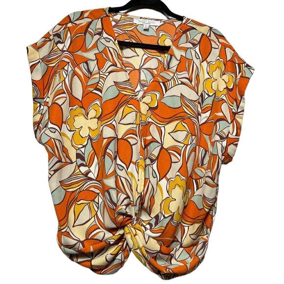 Sweet Rain Tops - Women’s Sweet Rain Front Twist Multi Abstract Blouse / Size-XL